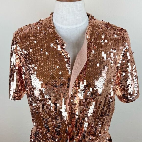 Boston Proper Rose Gold Must Have Sequin Cardigan Jacket - Picture 4 of 7